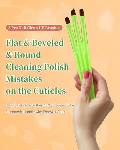 Close up of round flat and angled nail brush tips