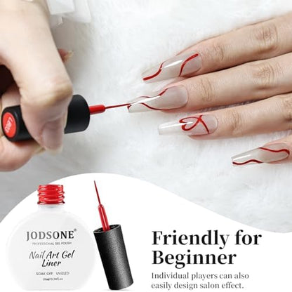 Top down view of Jodsone 10ml red nail art gel packaging