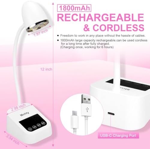 Snow white portable mini nail dryer showing the dual light source LED beads underneath the lamp head.