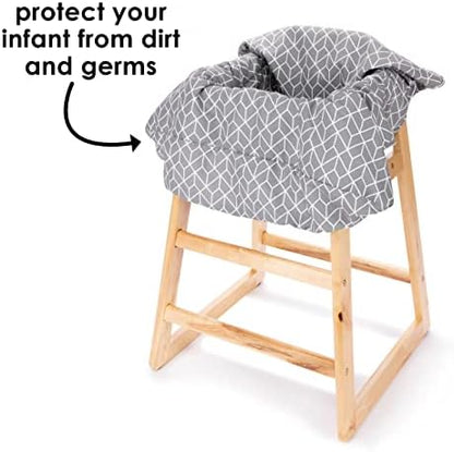 Cushioned baby shopping cart cover showing the premium fabric and safety strap slots.