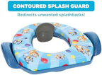 Demonstration of the removable components and contoured splash guard of the Ginsey potty seat.