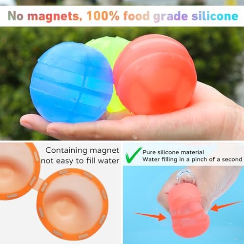 Soft and flexible latex-free silicone water balloon being squeezed to show durability