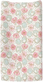 ZoUbqchY tropical seashell nursery bedding fabric closeup