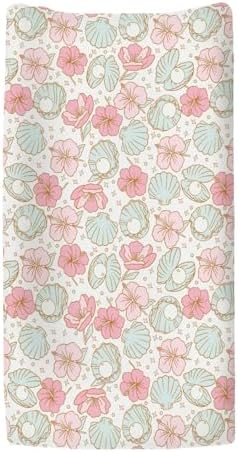 ZoUbqchY tropical seashell nursery bedding fabric closeup