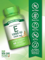 Back label of Nature's Truth Vitamin E showcasing ingredients and directions.