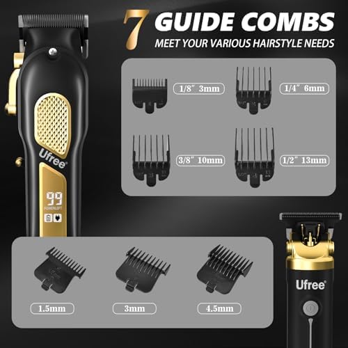 Ufree manscaping kit and electric shaver unboxed layout demonstrating the full fifteen piece barber supplies set