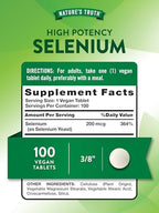 Nature's Truth Selenium 100 tablets supplement label details