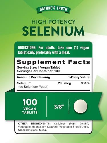 Nature's Truth High Potency Selenium 100 tablets supplement facts and ingredient list
