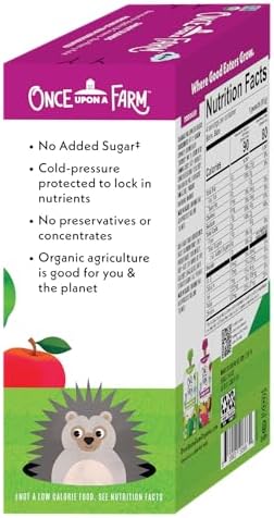 Top view of the refrigerated four count packaging for Once Upon a Farm baby food purees