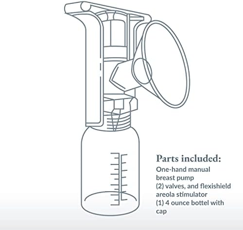 Side profile of Ameda portable breast pump highlighting the one-hand squeeze design.