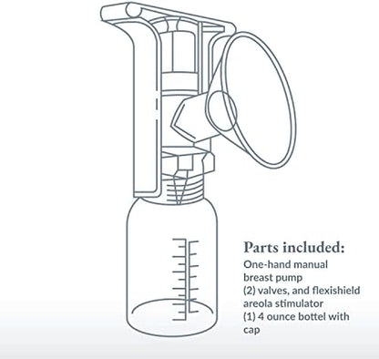 Side profile of Ameda portable breast pump highlighting the one-hand squeeze design.
