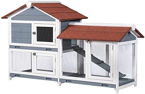 Good Life Two Floors 62" Wooden Outdoor Indoor Roof Waterproof Bunny Hutch Rabbit Cage Guinea Pig Coop PET House for Small to Medium Animals with Stairs and Cleaning Tray PET537 - Image 2