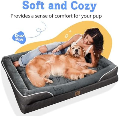 Chez Paw Large Orthopedic Dog Bed for Extra Large Dogs, Waterproof XL Egg-Crate Foam Dog Bed with Removable Washable Cover & Non-Slip Bottom, 4-Sided Bolster Support,Grey 42"x30"x7.5" - Image 6
