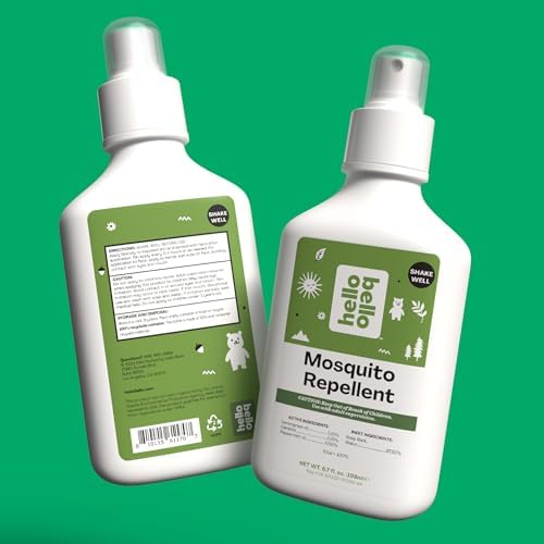 Back label of Hello Bello natural mosquito repellent with ingredients