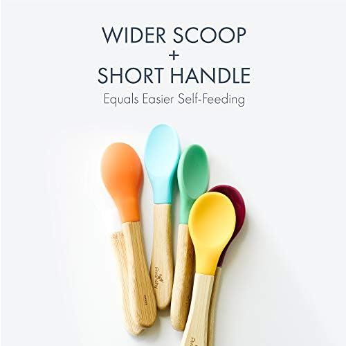 Avanchy self feeding utensils highlighting the eco friendly organic wood grain texture.