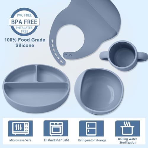 Silicone baby bib with food catcher and training utensils