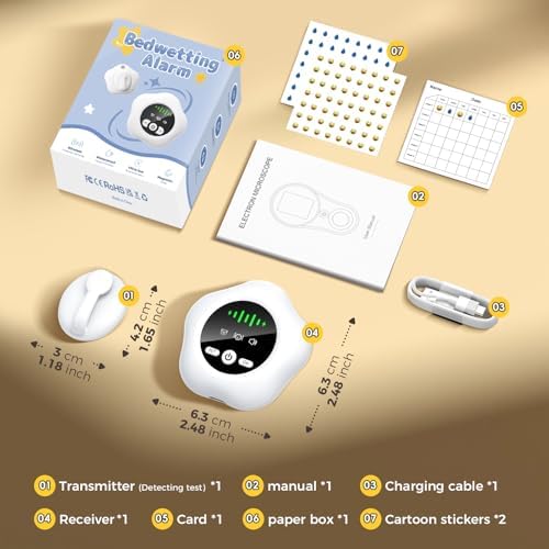 Prabensei white wireless enuresis tracking device side view showing magnetic charging connectors