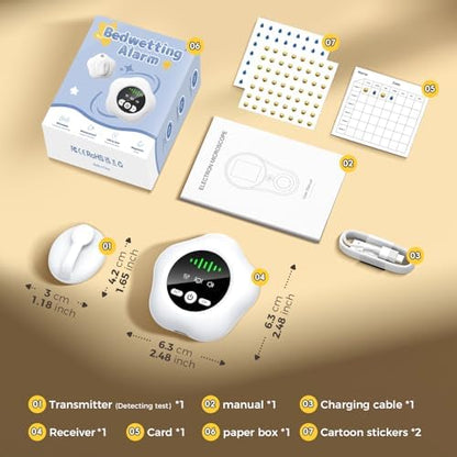 Prabensei white wireless enuresis tracking device side view showing magnetic charging connectors