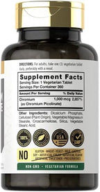 Carlyle Ultra Chromium Picolinate supplement label details and nutrition facts