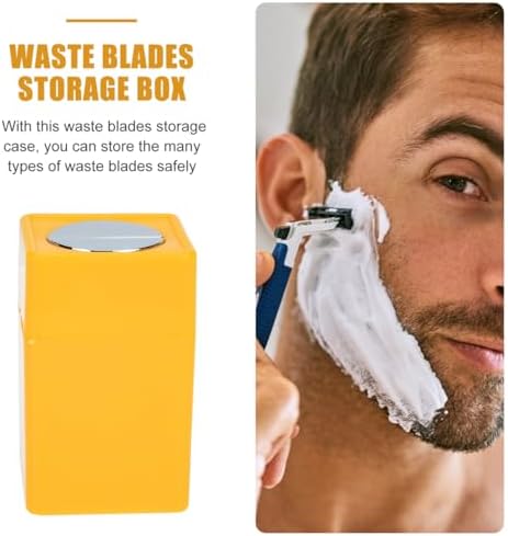 Yellow ABS plastic blade bank container showing top slot for used razor blades
