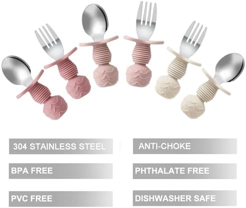 PandaEar anti-choke toddler utensils in pink and beige