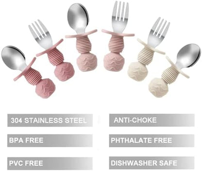 PandaEar anti-choke toddler utensils in pink and beige