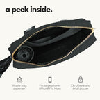 Close up of Elby leash poop bag dispenser and treat pocket