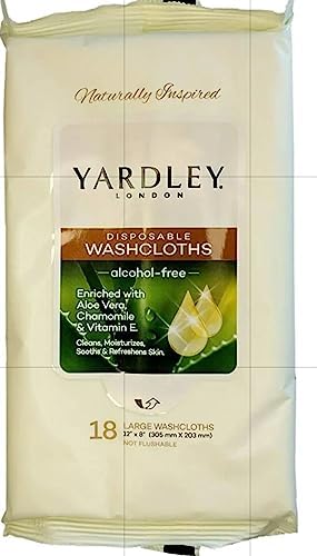 Yardley pre moistened body wipes pack displaying aloe vera and vitamin E ingredients