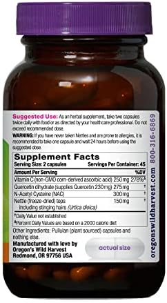 Oregon's Wild Harvest Aller-Aid supplement packaging displaying verified non-GMO and vegan capsule labels