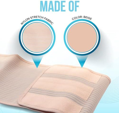 JJ CARE elastic ostomy belt demonstrating universal fit for left or right side placement.