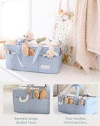 Portable baby diaper caddy side profile highlighting exterior pockets