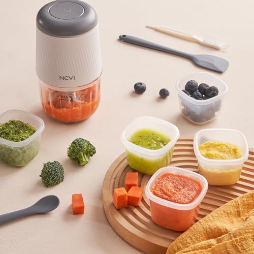 Compact electric baby food processor display showing the simple pulse operation button