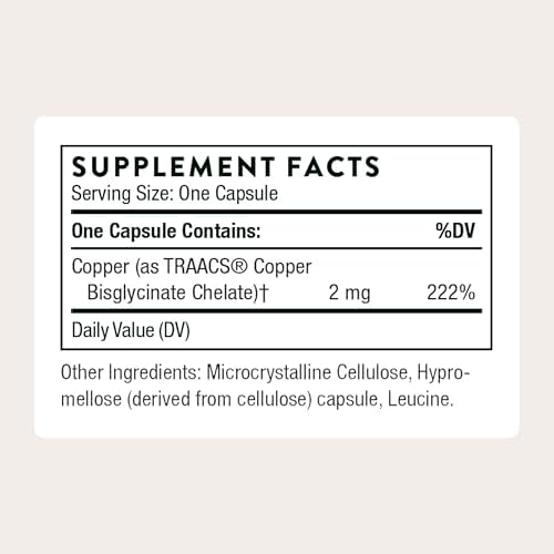 Thorne Copper Bisglycinate dietary supplement bottle highlighting skin and heart support