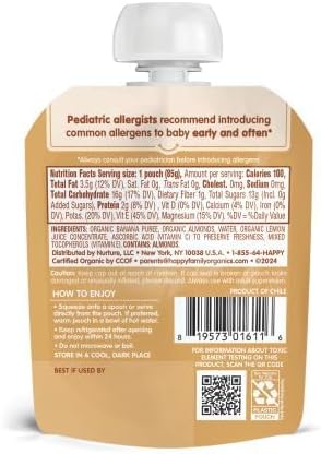 Back of Happy Baby Organics pouch showing ingredients list