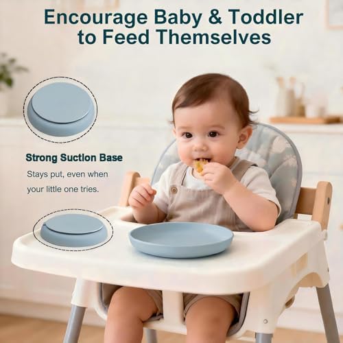 Side profile of Qyeejong toddler plate showing suction base