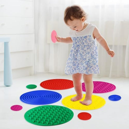 Lenwen 10 pack sensory discs classic color variant showing green yellow pink purple and blue pieces.
