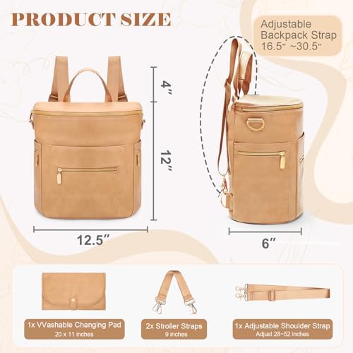 Miss Fong leather nappy bag hanging on stroller with straps