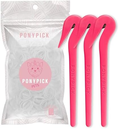 Three pink Pony Pick grooming tools for dogs