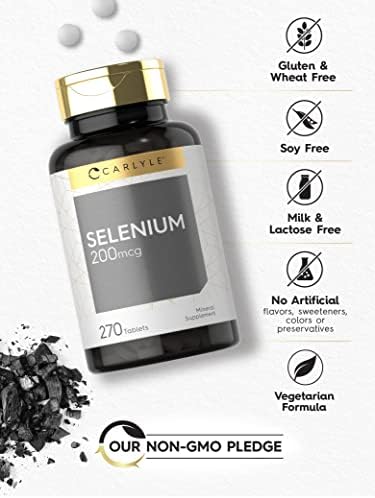 Side view of Carlyle Selenium antioxidant support bottle showing instructions