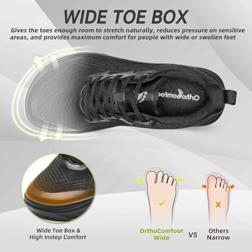 OrthoComfoot wide toe box sneakers side profile showing arch support structure
