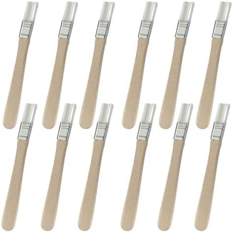 Complete pack of twelve pieces of yellow wood handle paint brushes for home improvement projects