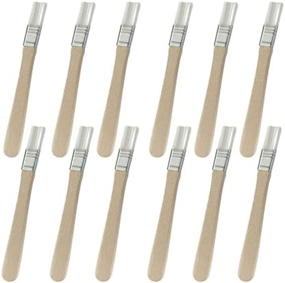 Complete pack of twelve pieces of yellow wood handle paint brushes for home improvement projects