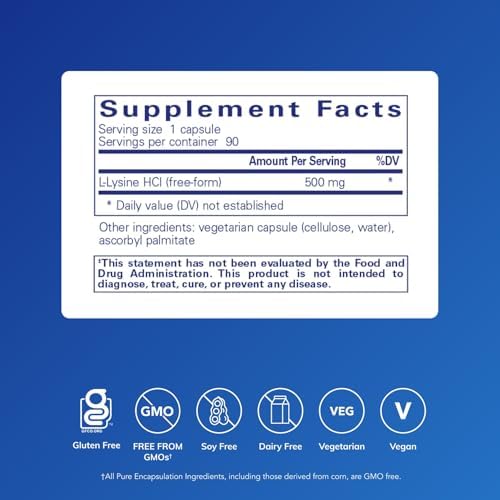 Pure Encapsulations L-Lysine dietary supplement bottle label