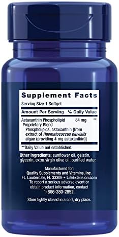 Life Extension Astaxanthin Supplement Facts and Ingredients Label