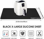 Anti slip black silicone table placemat holding dinnerware securely during family meal times