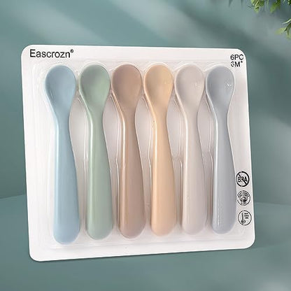 Complete set packaging of the Eascrozn first stage silicone utensils for infants.