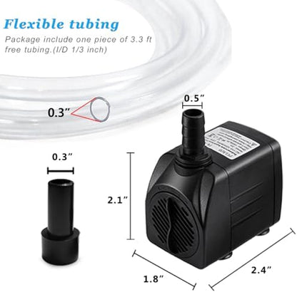 Side view of the ultra quiet PULACO 160GPH aquarium pump showing the secure rubber suction cups for stable mounting.