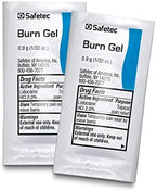 Individual 0.9 gram Safatec burn relief packets with lidocaine