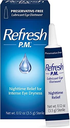 Close up of Refresh P.M. 0.12 Ounce tube highlighting the preservative-free formula.