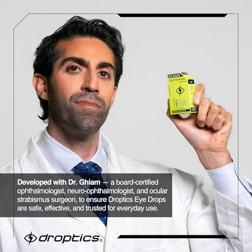 Applying Droptics extra strength drops for bright and awake eyes